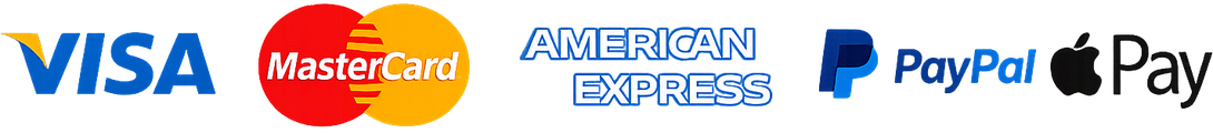 Visa, MasterCard, American Express, PayPal, Apple Pay